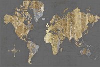 Framed Gilded Map Gray - No Border