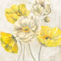 Framed Gold and White Contemporary Poppies Neutral