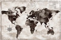 Framed Rustic World Map Black and White