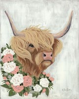 Framed Floral Highlander Cow