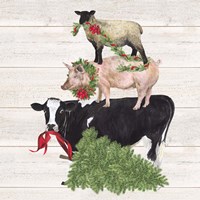 Framed 'Christmas on the Farm VI Trio Facing left' border=