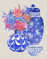 Framed 'Delft Blue Vases I' border=