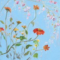 Framed 'Wild Flowers on Cerulean IV' border=