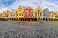 Framed Czech Republic, Telc Panoramic Of Colorful Houses On Main Square