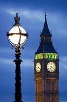 Framed Europe, Great Britain, London, Big Ben Clock Tower Lamp Post