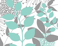 Framed Teal Foliage Floral III