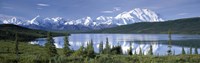 Framed Snow Covered Mountain Range At The Lakeside, Mt Mckinley, Wonder Lake, Alaska