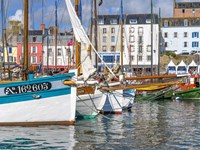 Framed Tall Ships In Rosmeur Harbour In Douarnenez City, Brittany, France