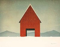 Framed Red Barn Winter