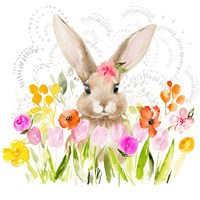 Framed April Flowers & Bunny I