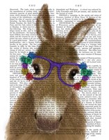 Framed Donkey Purple Flower Glasses Book Print