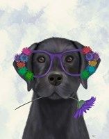 Framed Black Labrador and Flower Glasses
