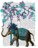 Framed Niraj Elephant, Blue Tree