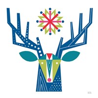 Framed Geometric Holiday Reindeer II Bright