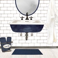 Framed 'Farmhouse Bath II Navy-Sink' border=