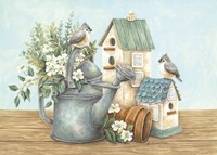 Framed Watering Can and Chickadees