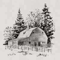 Framed Distant Barn Sketch I