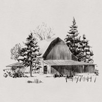 Framed Distant Barn Sketch II