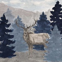 Framed 'Blue Cliff Mountains scene III-Elk' border=