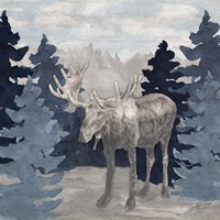 Framed Blue Cliff Mountains scene IV-Moose