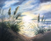 Framed Coastal Sunrise Oil Painting square