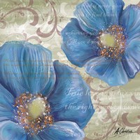 Framed 'Blue Poppies and Text 2' border=
