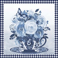 Framed 'Blue Teacup Bouquet C' border=