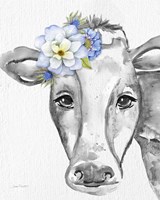 Framed 'Floral Cow B' border=