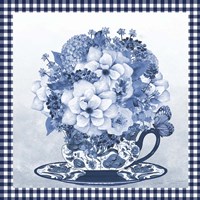 Framed 'Blue Teacup Bouquet D' border=