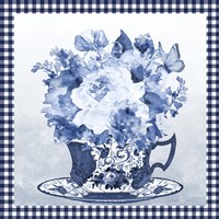 Framed 'Blue Teacup Bouquet E' border=