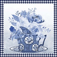 Framed 'Blue Teacup Bouquet F' border=