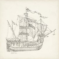 Framed Antique Ship Sketch VIII