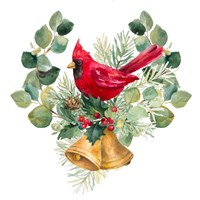 Framed Northern Cardinal On Holiday Bells