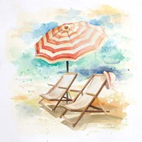 Framed 'Umbrella On The Beach I' border=