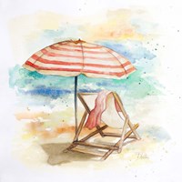 Framed 'Umbrella On The Beach II' border=