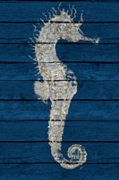 Framed Antique Seahorse on Blue I
