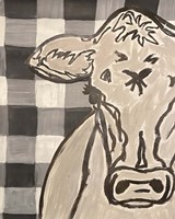 Framed Farm Sketch Cow buffalo plaid