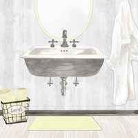 Framed 'Farmhouse Bath II Gray & Yellow-Sink' border=