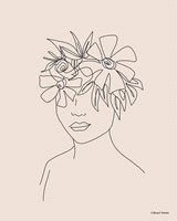 Framed Head Full of Flowers Line Drawing