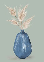 Framed Oat Stems In Blue Vase