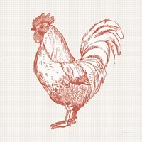 Framed 'Cottage Rooster II Red' border=