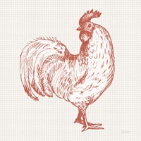 Framed 'Cottage Rooster III Red' border=