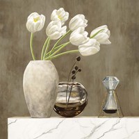 Framed Floral Setting on White Marble I