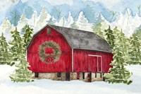 Framed Christmas Barn Landscape I