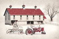 Framed Red and White Christmas Barn