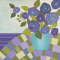 Framed Blue Vase, Purple Flowers