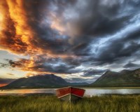 Framed Small Boat With Moody Sky, Carcross, Yukon, Canada