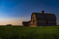 Framed Planet Mars Shining Over An Old Barn Amid a Field of Canola