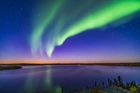 Framed Arc of Northern Lights Appears in the Evening Twilight Over Prelude Lake