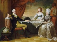 Framed President George Washington with his wife Martha and Grandchildren